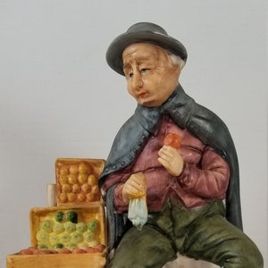 Vintage Kelvins Hand-Painted Figurine Man With Fruit Stand 7.5&quot; Tall Porcelain Collectible