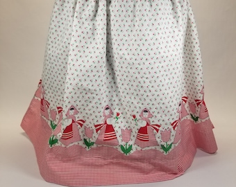 Vintage Handmade Red and White Womens Half Apron