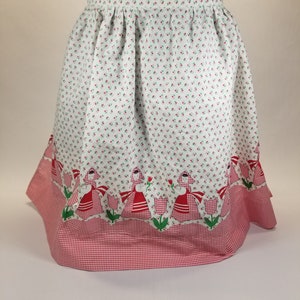 Vintage Handmade Red and White Womens Half Apron