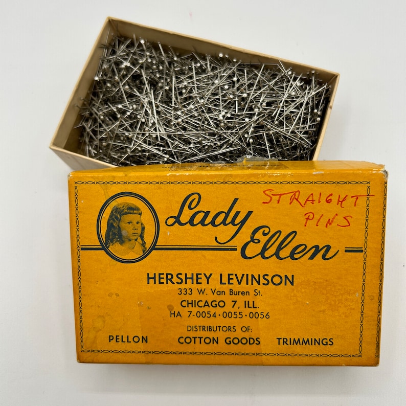 Lady Ellen Steel Satin Dressmaker Pins, Full Box of Vintage Dressmaking Pins USA image 1