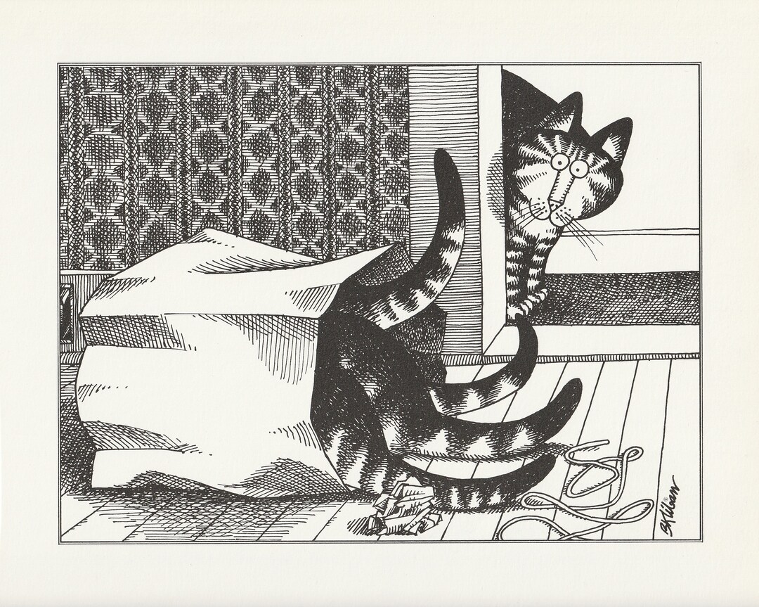 Kliban Cat Art Print, Cats in the Bag, Vintage Lithograph, Cartoon