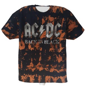 AC DC Custom Bleached Vintage Inspired Tee Shirt, Rock Band, Unisex Black Graphic Concert Back in Black Tshirt, Crew Neck, Large