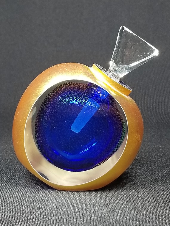 Correia Gold and Cobalt Blue Modern Art Glass Per… - image 1