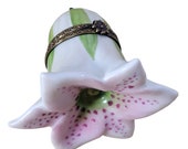 Limoges LILY FLOWER TROPICAL Porcelain Trinket Hinged Box France Peint Main (Hand Painted)