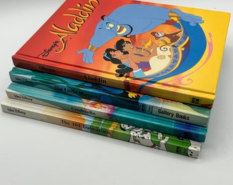 4 Walt Disney Classic Children's Books, Aladdin, Cinderella, Little Mermaid, 101 Dalmatians
