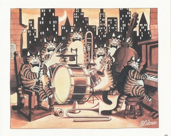 Kliban Cat Vintage Lithograph Jazz Band From 1st Edition "Catdreams"