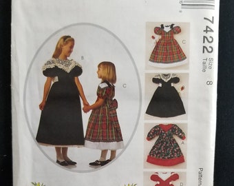 McCall's 7422 Size 8, Girl's Fancy Dress. Vintage Sewing Pattern, Uncut FF
