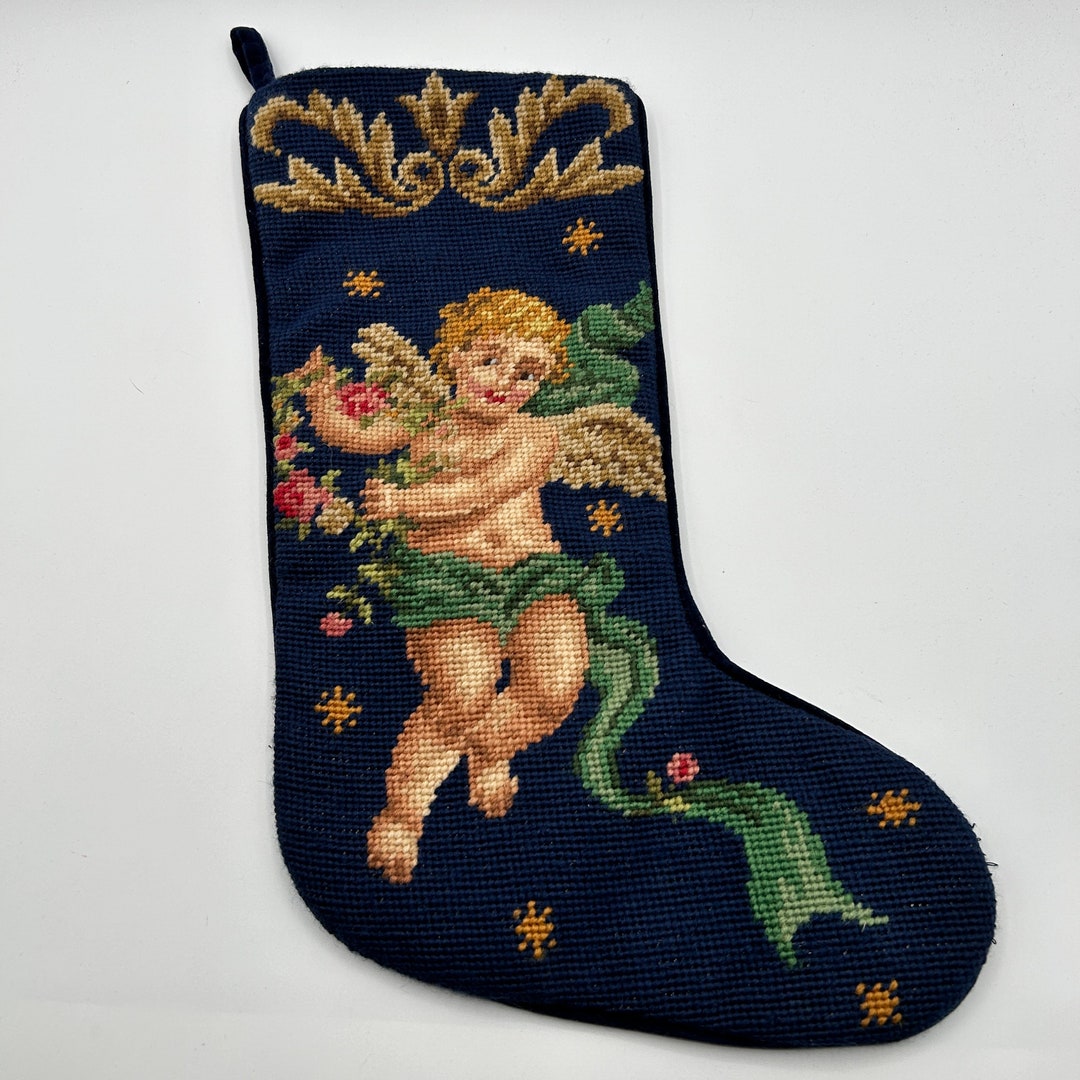 Cherub Angel Needlepoint Christmas Stocking Imperial Elegance Vintage