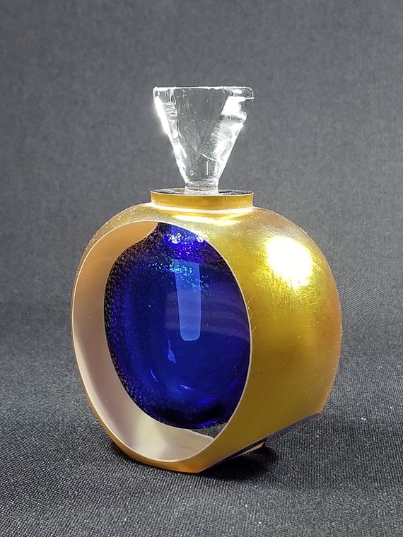 Correia Gold and Cobalt Blue Modern Art Glass Per… - image 3