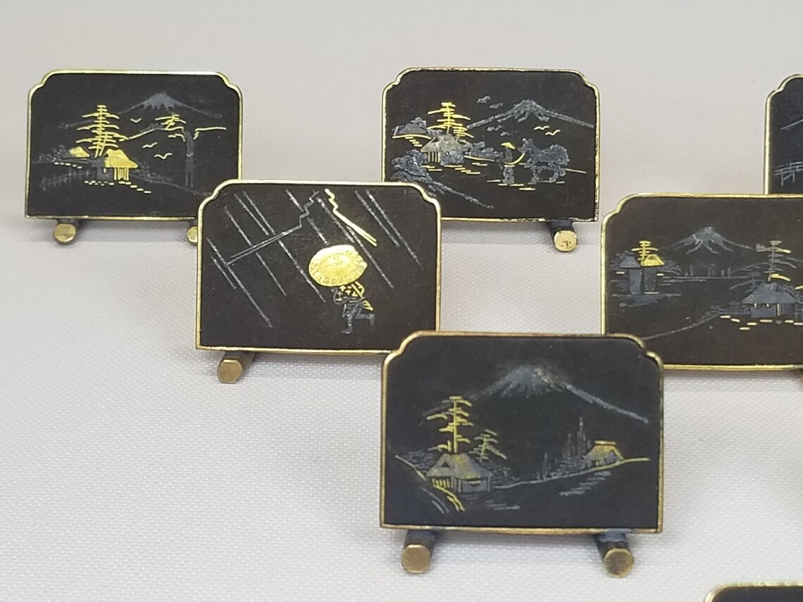 Japanese Damascene Place Card Holder Set of 10 Vintage Etsy