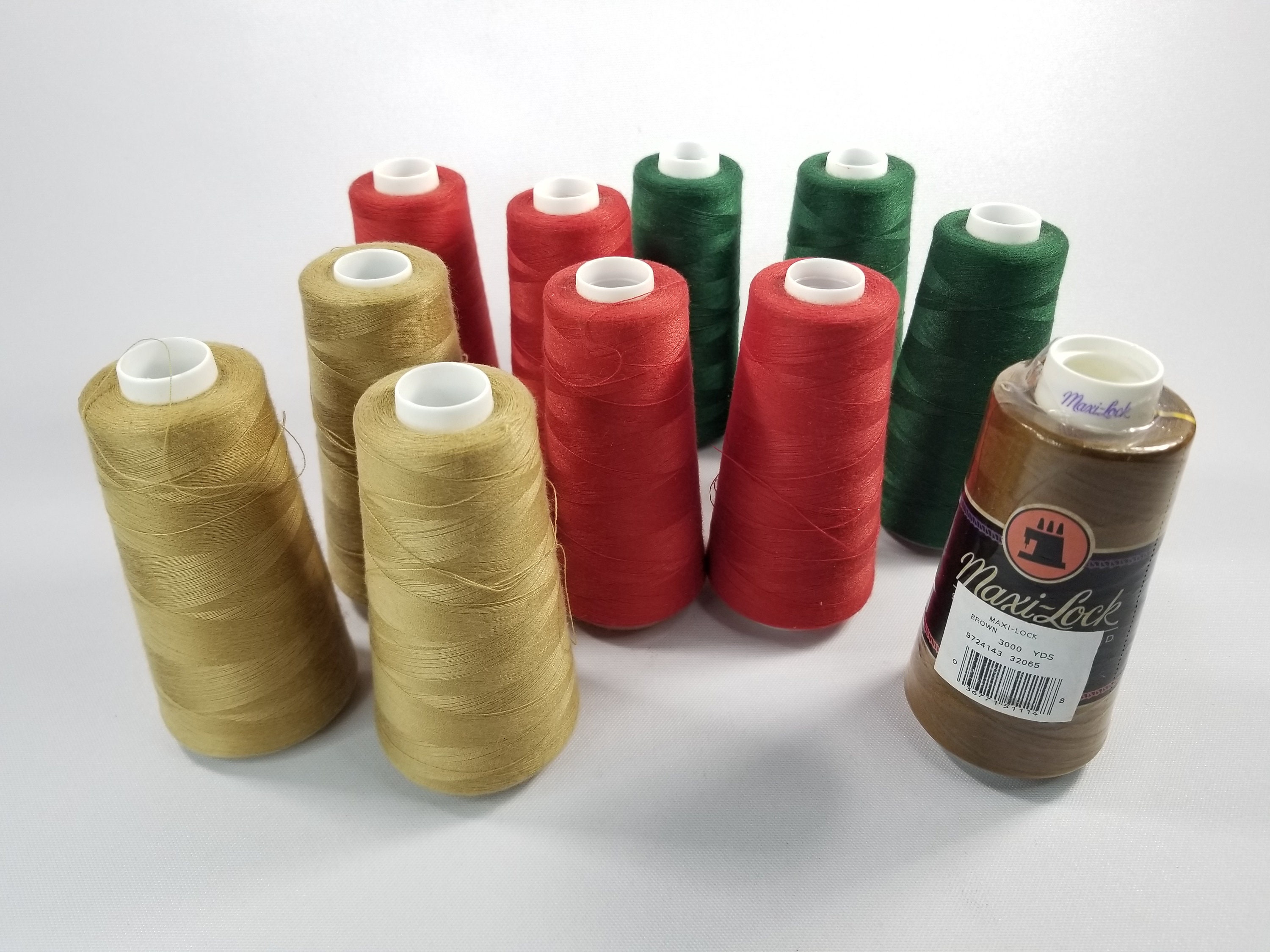 Maxi-lock Serger Thread Cones Lot of 11 Brown, Tan, Red, Green 