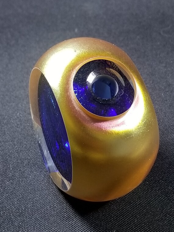 Correia Gold and Cobalt Blue Modern Art Glass Per… - image 6