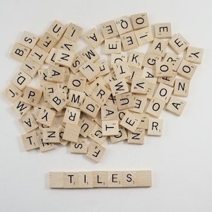 100 Wooden Scrabble Tiles ~ Complete Alphabet ~ Mixed Media ~ Game Pieces