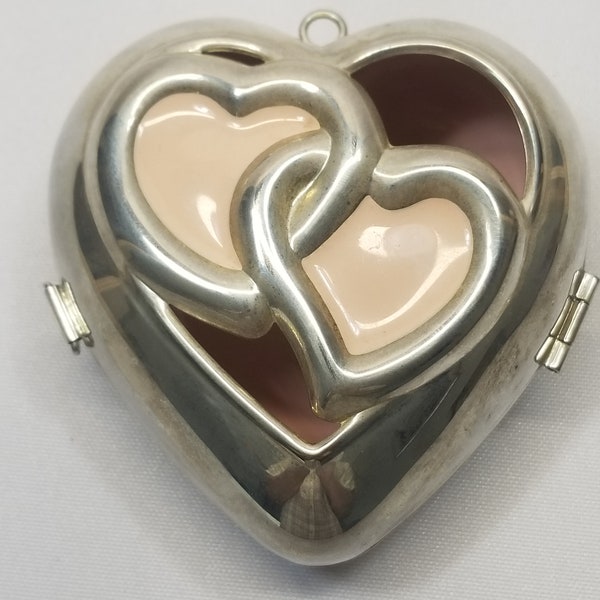 Lenox Heart Shaped Silver and Pink Trinket Box Vintage Jewelry Storage