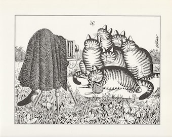 Kliban Cat Art Print Photo Session Vintage Lithograph Cartoon Kitty Kitten