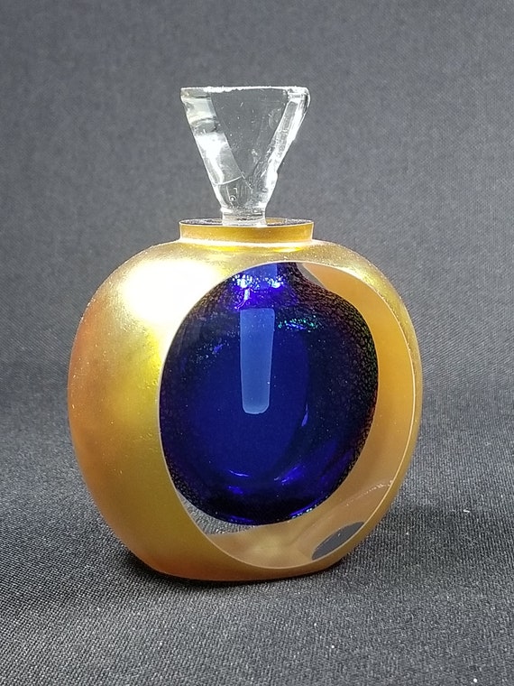 Correia Gold and Cobalt Blue Modern Art Glass Per… - image 2