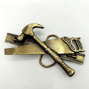 Vintage Brass Tool Belt Buckle: Hammer, Saw & Scale - 1981