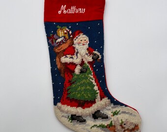 Red Snowman and Reindeer Needlepoint Stocking – Lillian Grey