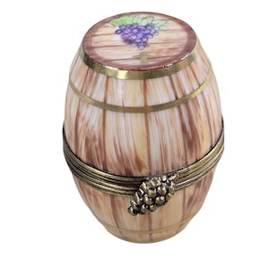 Limoges WINE BARREL CHARMART Exclusive Porcelain Trinket Hinged Box France Peint Main (Hand Painted)