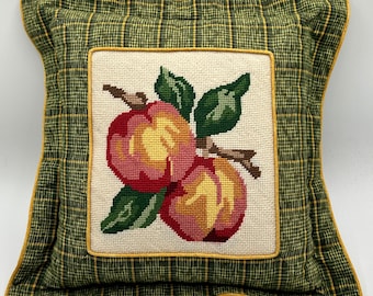 Needlepoint Decorative Throw Pillow 13" x 13", Summer Fruit Peaches