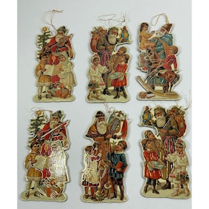Vintage 1986 Merrimack Santa and Children Christmas Ornaments Set Of 6
