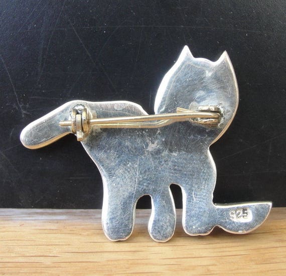 925 Cat With Brass Bowl Pin Brooch Vintage