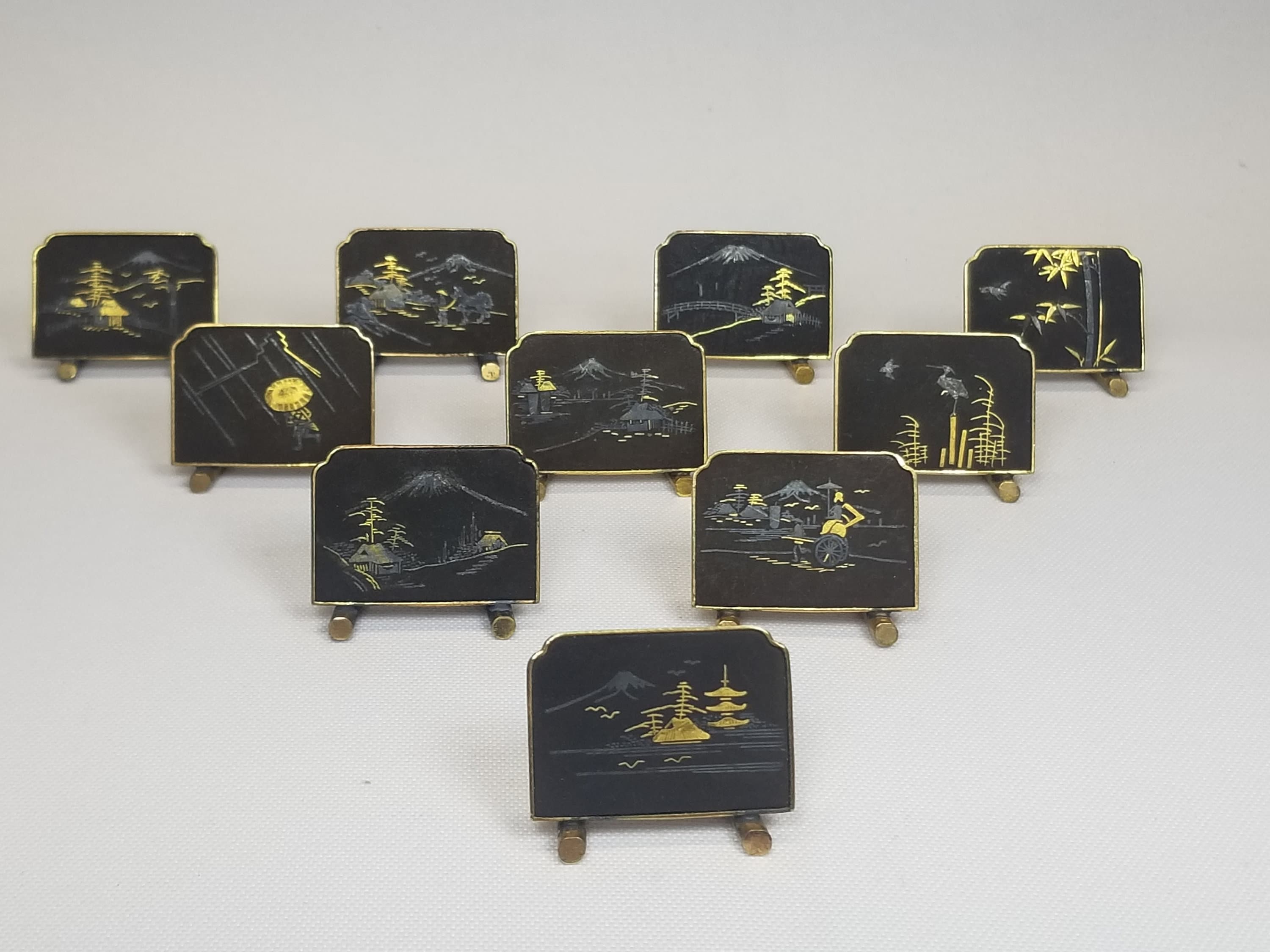 Japanese Damascene Place Card Holder Set of 10 Vintage Etsy