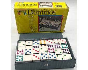Pavilion Double Nine Color Dot Dominoes Vinyl Case Set 55 Tiles Multicolor Dots