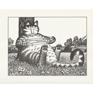 Kliban Cat Art Print Cats Cradle Vintage Lithograph Cartoon Kitty Kitten Feline Black and White
