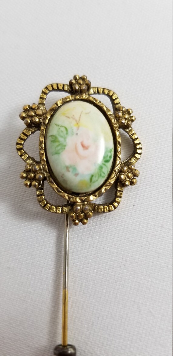 Pretty Hand Painted Floral Stick Pin - image 4