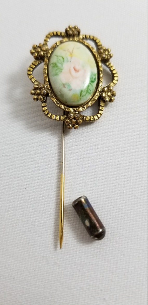 Pretty Hand Painted Floral Stick Pin - image 2