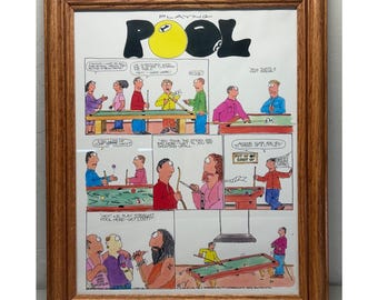 Framed Jim Beran Playing Pool Comic Panel Humorous Art 1994 Wood Frame