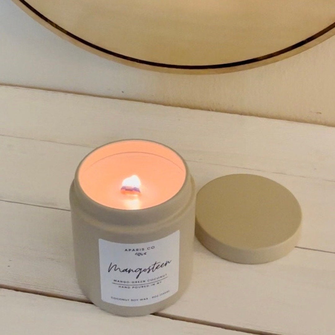 Mangosteen Wooden Wick Candle in Lux Tin, Virgin Coconut Soy Wax Candle