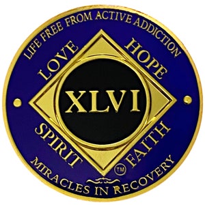 NA 46 Year Gold, Purple Color Plated Coin, Narcotics Anonymous Medallion