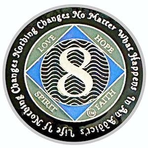 NA 8 Year Medallion, Silver, Blue Color Plated, Epoxy Covered Narcotics Anonymous Coin, NA Recovery Chip