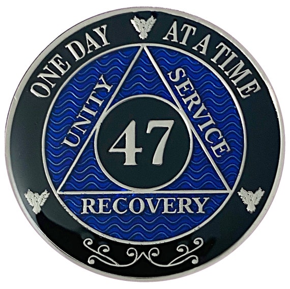 47 Year AA Coin Silver Color Plated-Medallion, Recovery Chip, 12 Step Token, Alcoholics anonymous coin