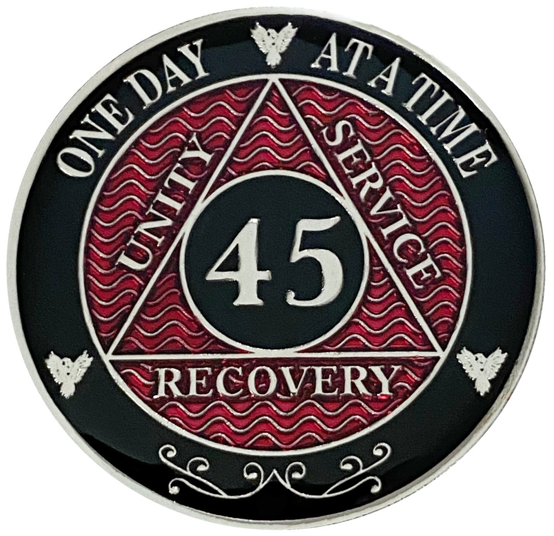 AA 45 Years Silver Color Plated Coin, Alcoholics Anonymous Medallion ...