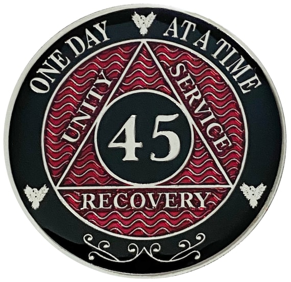 AA 45 Years Silver Color Plated Coin, Alcoholics Anonymous Medallion