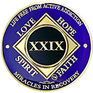 NA 29 Year Gold, Purple Color Plated-Medallion, Narcotics Anonymous Coin, Recovery Chip