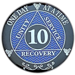 10 Year AA Coin Silver Color Plated Medallion, Recovery Chip, 12 Step Token, Alcoholics anonymous coin