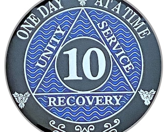 10 Year AA Coin Silver Color Plated Medallion, Recovery Chip, 12 Step Token, Alcoholics anonymous coin