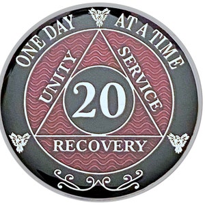 20 Year AA Coin Silver Color Plated Medallion, Recovery Chip, 12 Step Token, Alcoholics anonymous coin