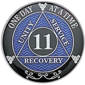 AA 11 Year Silver Color Plated-Medallion, Recovery Chip, 12 Step Token, Alcoholics anonymous coin