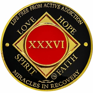 NA 36 Year Gold Color Plated Coin, Narcotics Anonymous Medallion