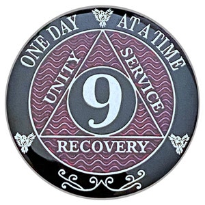 9 Year AA Coin Silver Color Plated-Medallion, Recovery Chip, 12 Step Token, Alcoholics anonymous coin