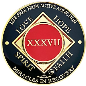 NA 37 Year Gold Color Plated Coin, Narcotics Anonymous Medallion
