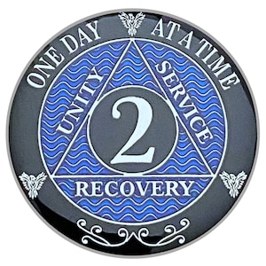 2 Year AA Coin Silver Color Plated Medallion, Recovery Chip, 12 Step Token, Alcoholics anonymous coin