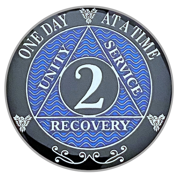 2 Year AA Coin Silver Color Plated Medallion, Recovery Chip, 12 Step Token, Alcoholics anonymous coin
