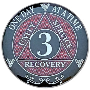 3 Year AA Coin Silver Color Plated-Medallion, Recovery Chip, 12 Step Token, Alcoholics anonymous coin