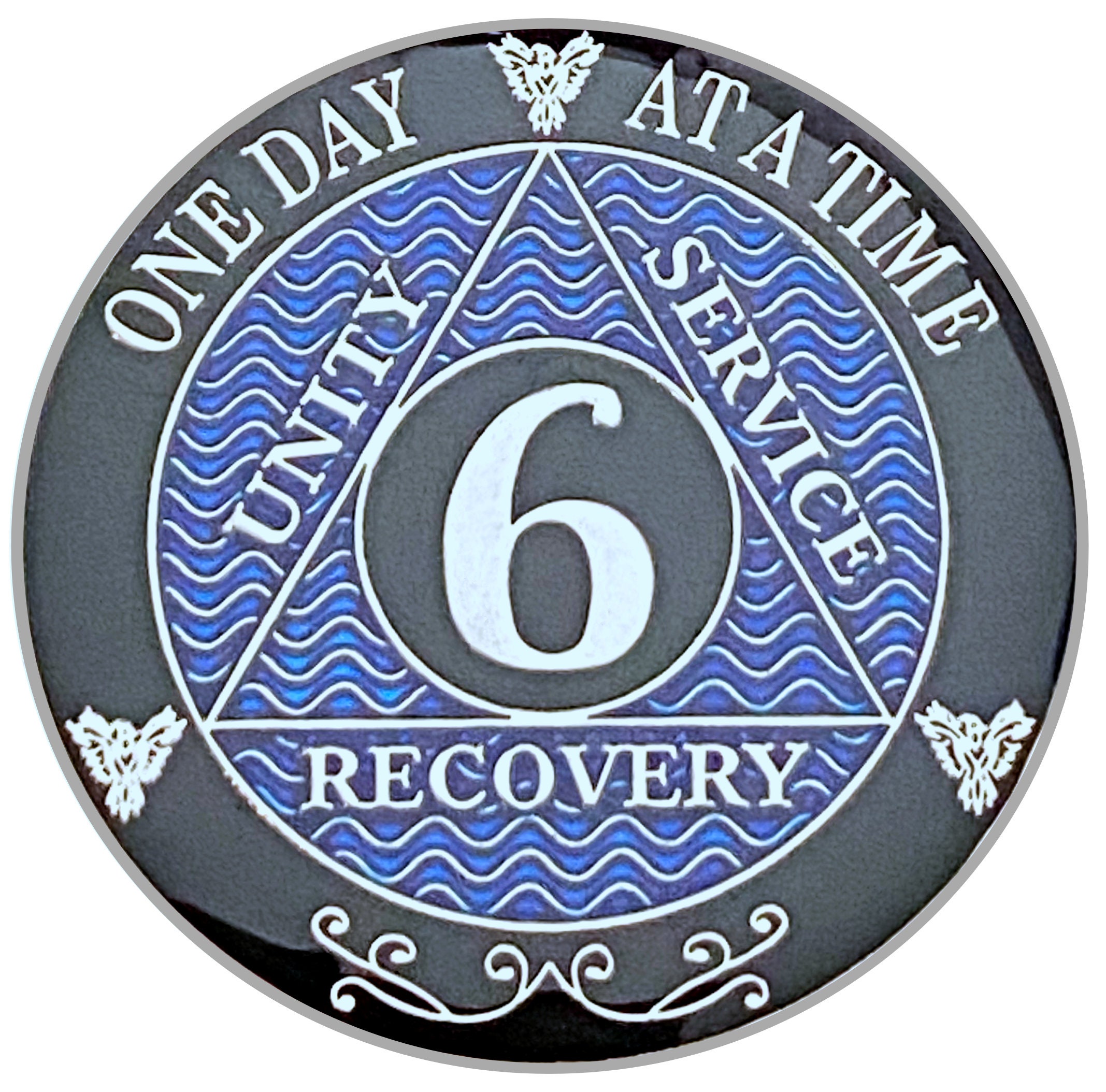 6 Year AA Coin Silver Color Plated-Medallion, Recovery Chip, 12 Step Token, Alcoholics anonymous coin